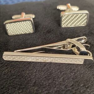 Perry Ellis Silver Cuff Links with Intricate Design